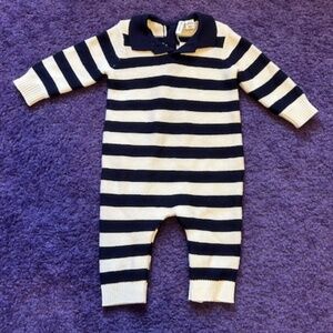 Janie and Jack - Navy and white stripe collared baby onesie - 0-3M - NWT